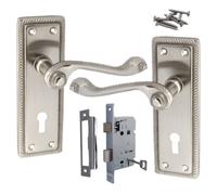 Betley Butterfly Georgian Roped Door Handle Satin, Lock Door Handles Lever Lock Set