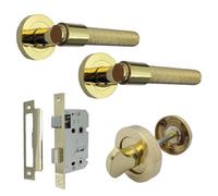Betley Butterfly Knurled Door Handles Bathroom Pack Brass Loop & Neck Lever on Round Rose Latch Handle Thumbturn for Internal Wooden Doors for Home and Office Luxe
