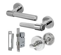 Betley Butterfly Knurled Door Handles Bathroom Pack Chrome Loop & Neck Lever on Round Rose Latch Handle Thumbturn for Internal Wooden Doors for Home and Office Luxe