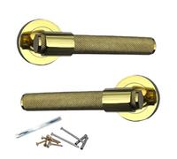 Betley Butterfly Knurled Door Handles Polished Brass Loop And Neck Lever On Round Rose Latch Handle Luxe - 1 Pair