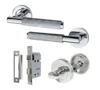 Betley Butterfly Knurled Turning Door Handles Bathroom Pack Polished Chrome Lever on Rose Latch Handle Thumbturn for Internal Wooden Doors for Home and Office Luxe