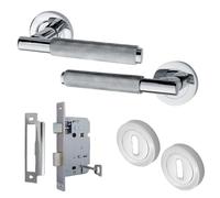 Betley Butterfly Knurled Turning Door Handles Key Locking Set Polished Chrome Lever on Rose Latch Handle Pack for Internal Wooden Doors for Home and Office Luxe
