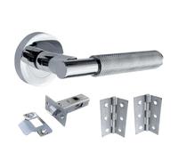 Betley Butterfly Knurled Turning Door Handles Pack Polished Chrome Lever on Round Rose Latch Handle Set for Internal Wooden Doors for Home and Office Luxe