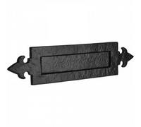 Betley Butterfly Letter Plate Black Cast Iron Metal Flap Cottage Internal Door Draught Excluder - Fleur De Lys