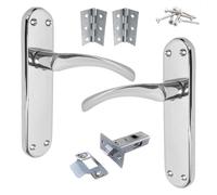 Betley Butterfly London Astrid Twist Door Handle Pack, Polished Chrome, Lever on Backplate Latch Handles, 179mm x 40mm with Latch and Hinges