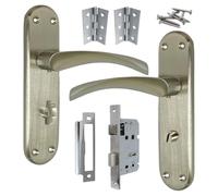 Betley Butterfly London Astrid Twist Door Handle Pack, Satin Nickel, Lever on Backplate Bathroom Lock Handles, 179mm x 40mm with Mortice Lock and Hinges
