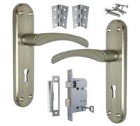 Betley Butterfly London Astrid Twist Door Handle Pack, Satin Nickel, Lever on Backplate Lock Handles, 179mm x 40mm with Sashlock Keys and Hinges