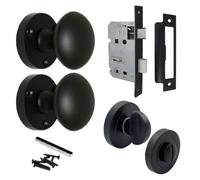 Betley Butterfly Matt Black Mortice Sprung Door Knob Set Pack Pair Round Victorian Door Knobs 56mm (Bathroom Set, 1, Pairs)