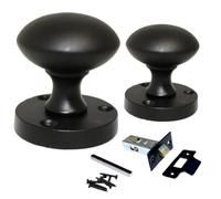Betley Butterfly Matt Black Mortice Sprung Door Knob Set Pack Pair Round Victorian Door Knobs 56mm (Handles + Latch, 1, Pairs)