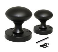 Betley Butterfly Matt Black Mortice Sprung Door Knob Set Pack Pair Round Victorian Door Knobs 56mm (Handles, 1, Pairs)