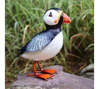 Betley Butterfly Metal Puffin Garden Sculpture, 22cm x 18.5cm Black and White, Outdoor Bird Ornament Decor, Handmade Bird Statue Decoration