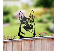 Betley Butterfly Peeking German Shepherd Dog Fence Topper Black Metal Silhouette Garden Decoration - Mild Steel - Black Powder Coated - 31Cm X 32Cm