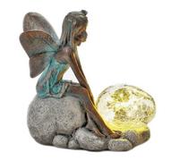 Betley Butterfly Resin Fairy With Solar Light Flower Or Bubble - Magical Sculpture For Indoors Outdoor Garden Decoration Light Up - 35.5Cm