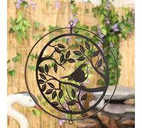 Betley Butterfly Robin In Tree Silhouette Hanging Orbit Spinner - Black Bronze - 28Cm X 28Cm X 1.1Cm