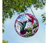 Betley Butterfly Stained Glass Suncatcher Hummingbird Hanging Round Orbit Garden Bird Decoration - 48Cm X 23Cm