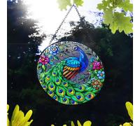Betley Butterfly Stained Glass Suncatcher Peacock Hanging Round Orbit Garden Decoration - Mild Steel - Black Powder Coated - 48 Cm X 23 Cm