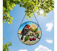 Betley Butterfly Stained Glass Suncatcher Robin Hanging Round Orbit Garden Decoration - Mild Steel - Black Powder Coated - 48 Cm X 23 Cm