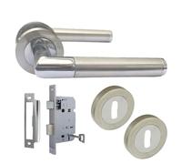 Betley Butterfly Straight Lever Rose Door Handles, Mitred Key Lock Escutcheon Set, Duo Chrome Satin Latch Handle, Internal Wooden Doors for Home and Office