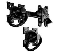 Betley Butterfly Twisted Ring Gate Latch Square Fleur De LYS Black Antique 200mm Garden Cottage