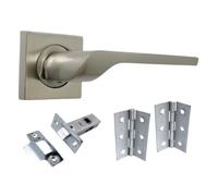 Betley Butterfly UNO-2 Door Handle, Aluminium, Satin Nickel, Lever on Square Rose for Internal Doors with 64mm Latch and Hinges