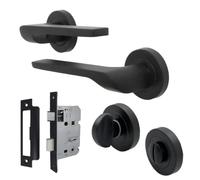 Betley Butterfly UNO-2 Door Handle Bathroom Set, Aluminium, Matt Black, Lever on Rose with Internal Thumb Turn Mortise Lock