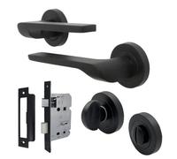 Betley Butterfly Uno-2 Door Handle Bathroom Set Modern Matt Black Lever On Rose Internal Thumbturn