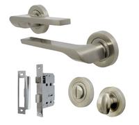 Betley Butterfly Uno - 2 Door Handle Bathroom Set Modern Satin Nickel Lever On Rose Internal Thumb Turn