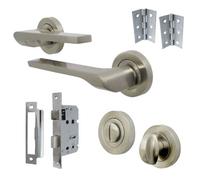 Betley Butterfly Uno - 2 Door Handle Bathroom Set Modern Satin Nickel Lever On Rose Internal Thumb Turn Pack