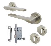 Betley Butterfly Uno - 2 Door Handle Lock Key Set Modern Satin Nickel Lever On Rose Internal Escutcheon Pack