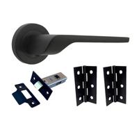 Betley Butterfly UNO-2 Door Handle Pack, Aluminium, Matt Black, Lever on Rose, for Internal Doors with 64mm Latch and Hinges