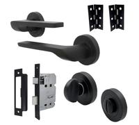 Betley Butterfly UNO-2 Door Handle Set, Aluminium, Matt Black, Lever on Rose, Bathroom Mortice Sashlock with Thumb Turn