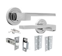 Betley Butterfly UNO-3 Door Handle Aluminium Polished Chrome Lever on Rose for Internal Doors with 64mm Latch and Hinges
