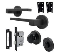 Betley Butterfly UNO-3 Door Handle Bathroom Set, Aluminium, Matt Black, Lever on Rose, Internal Thumb Turn