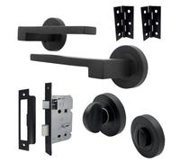 Betley Butterfly Uno - 3 Door Handle Bathroom Set Modern Matt Black Lever On Rose Internal Thumb Turn Set
