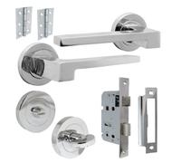 Betley Butterfly Uno - 3 Door Handle Bathroom Set Modern Polished Chrome Lever On Rose Internal Thumb Turn Pack