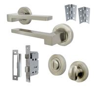 Betley Butterfly Uno-3 Door Handle Bathroom Set Modern Satin Nickel Lever On Rose Internal Thumbturn Pack