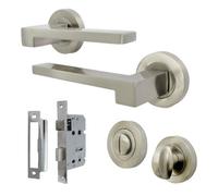 Betley Butterfly Uno-3 Door Handle Bathroom Set Modern Satin Nickel Lever On Rose Internal Thumbturn