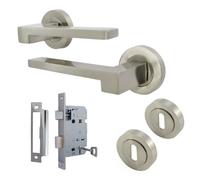 Betley Butterfly Uno - 3 Door Handle Lock Key Set Modern Satin Nickel Lever On Rose Internal Escutcheon