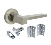 Betley Butterfly Uno - 3 Door Handle Modern Satin Nickel Lever On Rose Internal Handles And 64mm Latch And Hinges