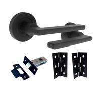 Betley Butterfly UNO Door Handle, Aluminium, Matt Black, Lever on Rose, Internal Use, with 64mm Latch and Hinges