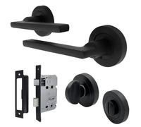 Betley Butterfly Uno Door Handle Bathroom Set Modern Matt Black Lever On Rose Internal Thumbturn