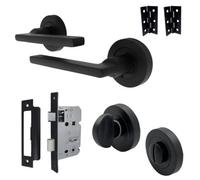 Betley Butterfly Uno Door Handle Bathroom Set Modern Matt Black Lever On Rose Internal Thumbturn Set