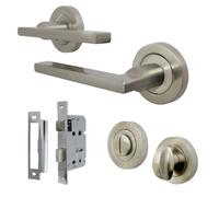 Betley Butterfly Uno Door Handle Bathroom Sets Modern Satin Nickel Lever On Rose Internal Thumbturn Pack