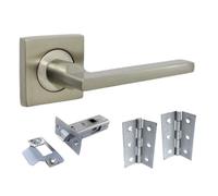 Betley Butterfly Uno Door Handle Satin Nickel Modern Lever On Square Rose Internal Handles + 64mm Latch & Hinges
