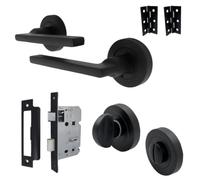 Betley Butterfly UNO Door Handle Set, Aluminium, Matt Black, Lever on Rose, Internal Thumb Turn, Bathroom Mortice Sashlock