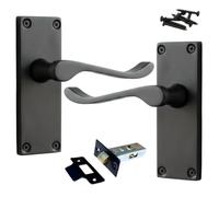 Betley Butterfly Victorian Door Handles Matt Black Scroll Lever Internal 118 x 40mm Door Handle Latch Pack with 64mm Tubular Latch for Wooden Doors