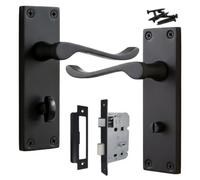 Betley Butterfly Victorian Scroll Bathroom Lock Door Handles Pack - Matt Black Internal Bath Locking Door Handles with Mortice Lock, 150 x 42mm Black Lever Handles Set, for Interior Wooden Doors