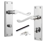 Betley Butterfly Victorian Scroll Bathroom Lock Door Handles - Polished Chrome Internal Bath Locking Door Handles on Backplate, 150 x 42mm Silver Lever Handles Set, for Interior Wooden Doors