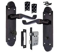 Betley Butterfly Victorian Scroll Epsom Bathroom Locking Door Handle - Bath Lock Pack Hinges Lever on Backplate Black Nickel Handles for Internal Wooden or Oak Doors