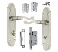 Betley Butterfly Victorian Scroll Epsom Bathroom Locking Door Handle - Bath Lock Pack Hinges Lever on Backplate Satin Handles for Internal Wooden Doors